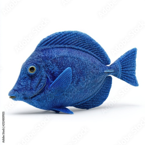 Vibrant Blue Surgeonfish With Intricate Pattern Isolated On A Clean White Background High Resolution