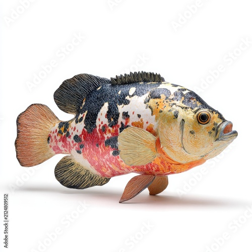 Vibrant Calico Flowerhorn Fish With Detailed Black White And Orange Pattern Isolated On White