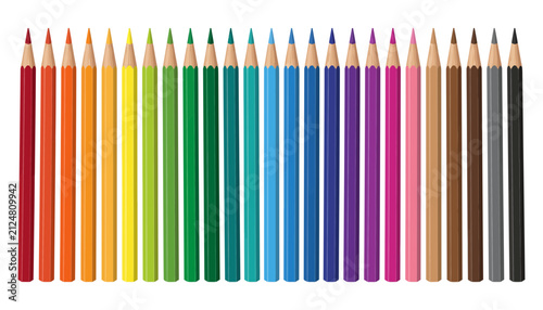 Wooden Colored Pencil Vector Set with Drawing Pencils and Rainbow Palette