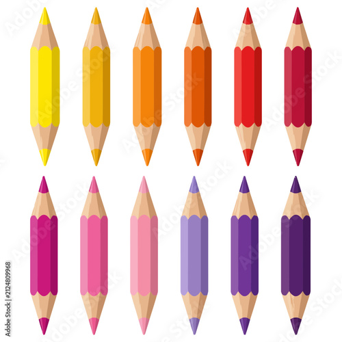 Double Ended Colored Pencil Vector Set with Wooden Crayons and Color Palette