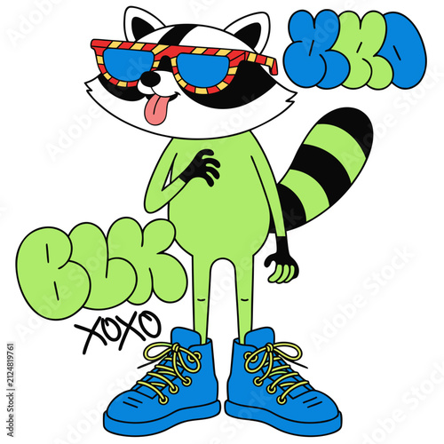 Raccoon Biker Funny Raccoon Biker Wearing Leather Jacket and Sunglasses Vector