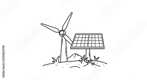 Obraz na płótnie Wind turbine and solar panel for renewable energy