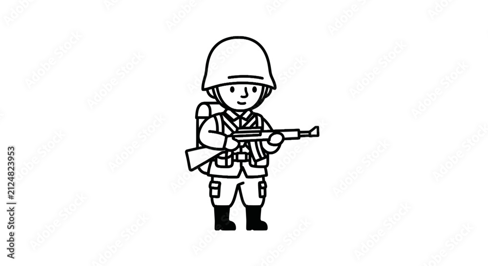 Fototapeta premium Military soldier character in full uniform with rifle