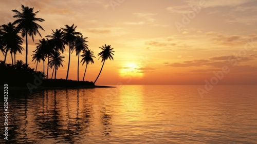 Palm Tree Silhouettes At Golden Tropical Sunset