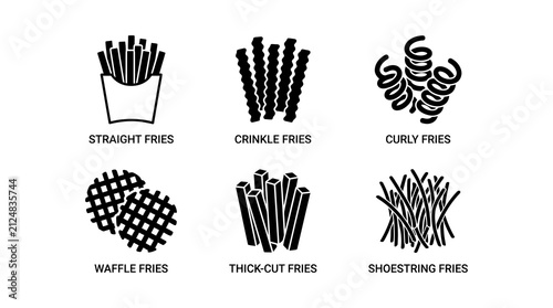 Vector Icon Set Of Different French Fry Types And Fast Food Snacks