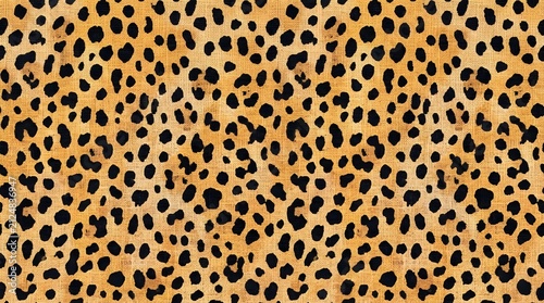 Rustic burlap canvas texture featuring seamless cheetah animal print
