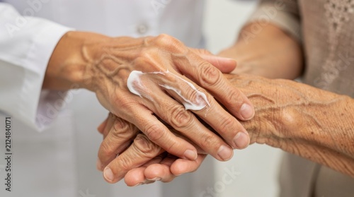 Compassionate Care between Healthcare Provider and Senior Patient During Skincare Treatment Demonstrating Human Connection and Empathy in Medicine