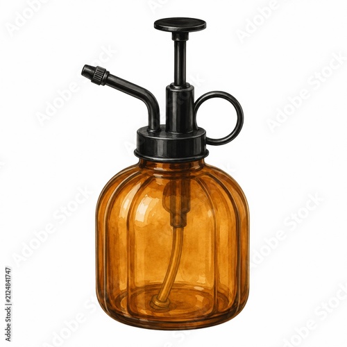 Hand Painted Plant Mister Bottle Single Object Clipart Illustration on Clean Warm White Background
