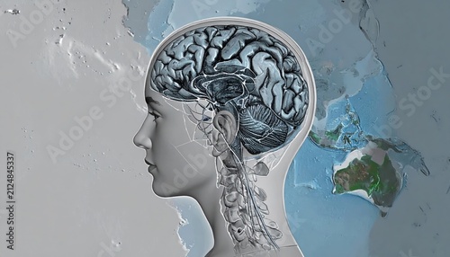 Brain power - A conceptual image of human intellect and global awareness.