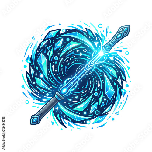 Magic Staff Crossing Crystal Energy Vortex Fantasy Illustration