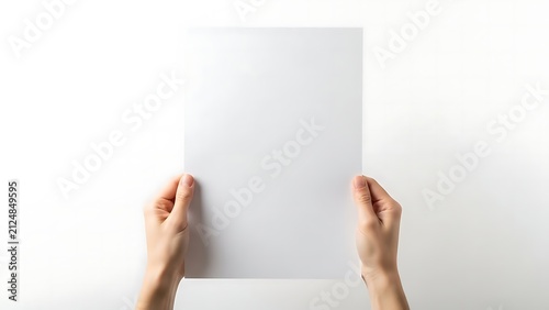 Hands holding a blank white sheet of paper