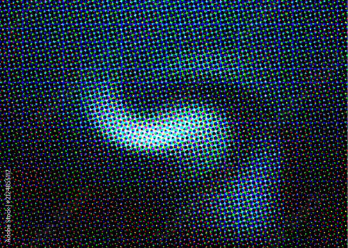 Dark blue halftone pattern with swirling circular dots creating an optical illusion effect on a deep black background for
