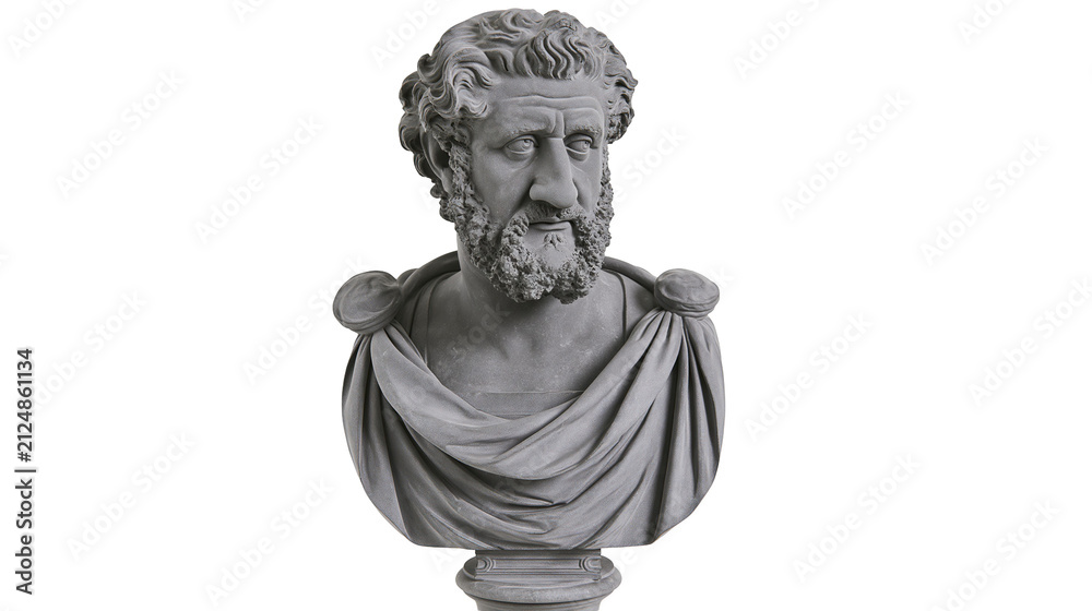 Fototapeta premium Ancient Greek marble bust of a bearded man with draped clothing, isolated on transparent background