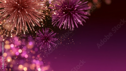 Abstract festive background with shimmering purple and golden light bursts, perfect for celebrations, events, and elegant design projects, offering a vibrant and dynamic visual appeal