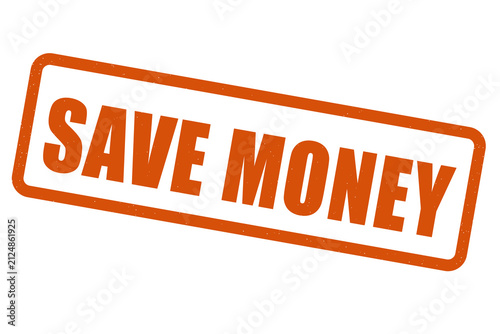 Orange save money rubber stamp text isolated on black background