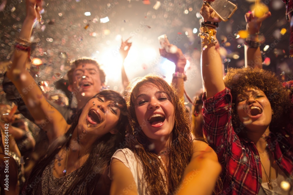 Obraz premium Teens Enjoying Live Music Together at Concert