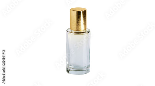 Bild auf Leinwand Clear glass perfume bottle with golden cap, isolated on transparent background