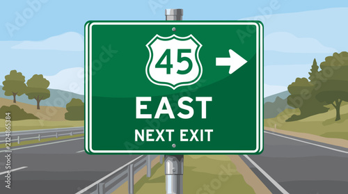 Highway Exit Sign for US Route 45 East with Next Exit Indicator