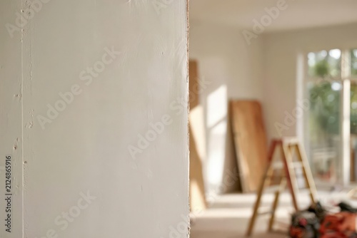 Freshly painted wall frames a sunlit room