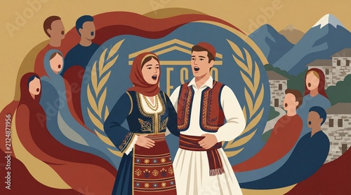 couple singing traditional albanian iso polyphony in cultural celebration