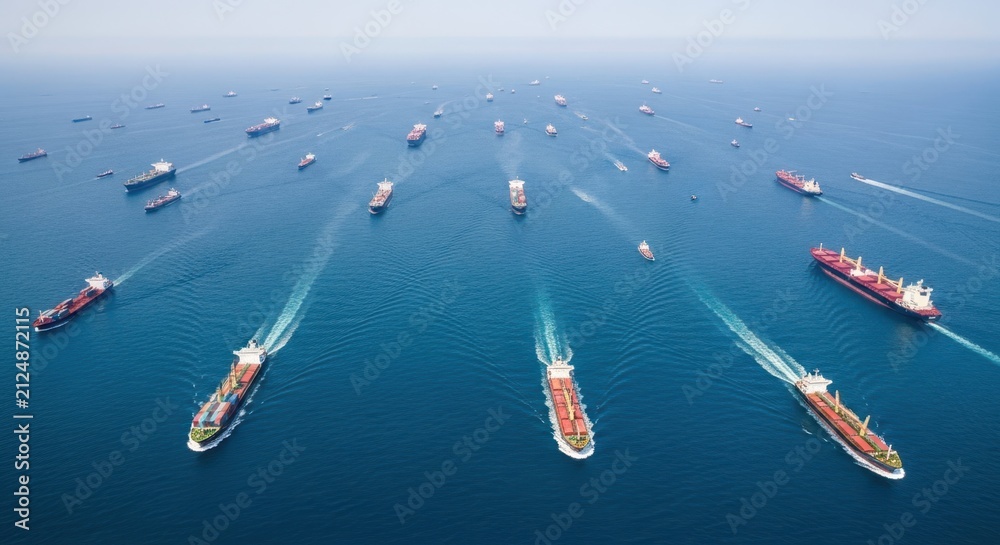 Fototapeta premium Extensive shipping lanes showcase global maritime traffic and vital international trade routes across the vast blue ocean