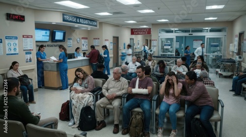 Busy Hospital Emergency Department Waiting Area With Patients