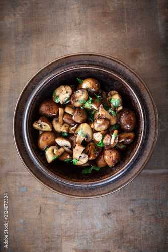Fried mushrooms with garlic and parsley
