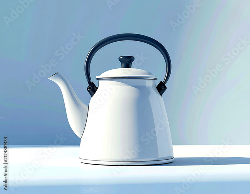 Modern design. Teapot mockup. White teapot with a blank label area.