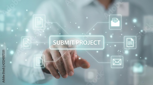 A person using an online project portal for easy digital document submission.