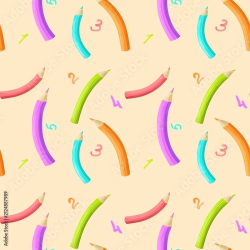 Seamless pattern with a colored pencil design on a beige square background.