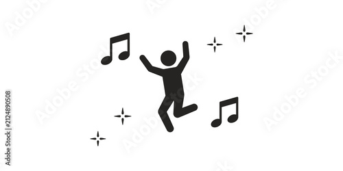 Canvastavla Happy person dancing joyfully with musical notes and sparkling stars isolated on transparent background illustrating positive celebration concept with music rhythmic movement dynamic pose