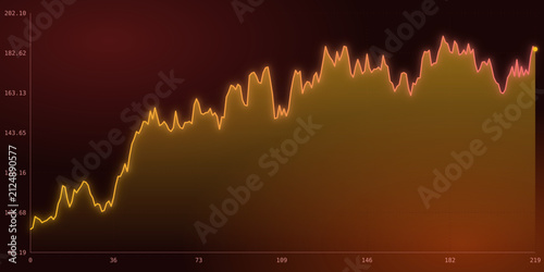 Obraz na plátne Line graph representing fluctuating stock market prices on a dark background