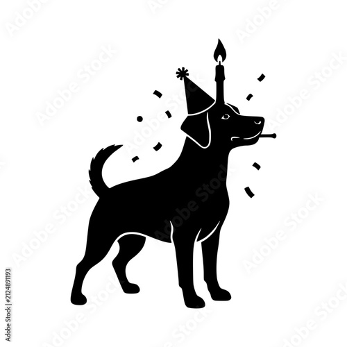Celebrating dog silhouette birthday party vector illustration