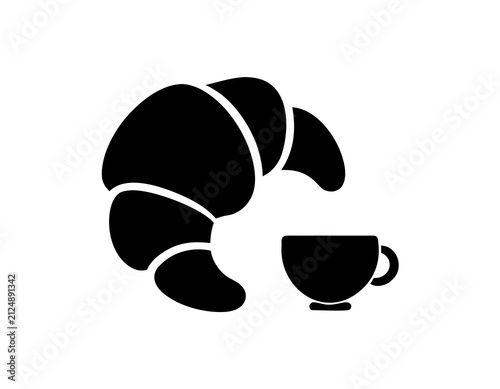 Croissant with Coffee Cup Silhouette Vector Illustration