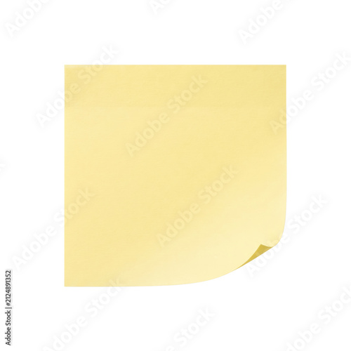 Blank yellow sticky note pad paper with curled corner