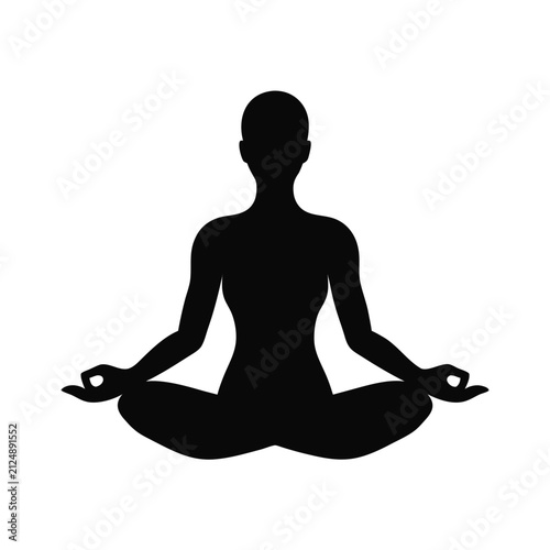 Woman Lotus Position Yoga Meditating Silhouette Vector Illustration