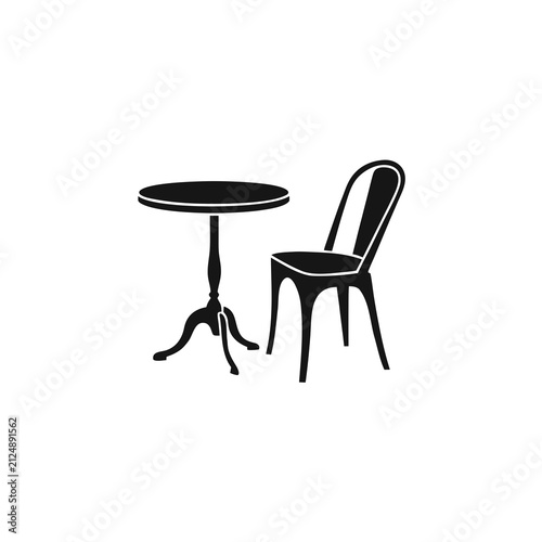 Outdoor Cafe Bistro Table and Chair Silhouette Vector Illustration