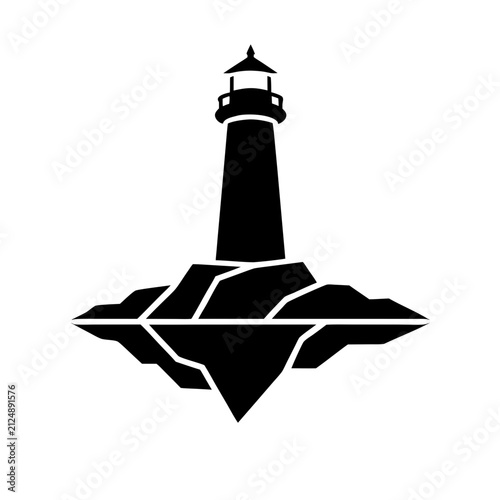 Lighthouse on Floating Island Silhouette Vector Illustration