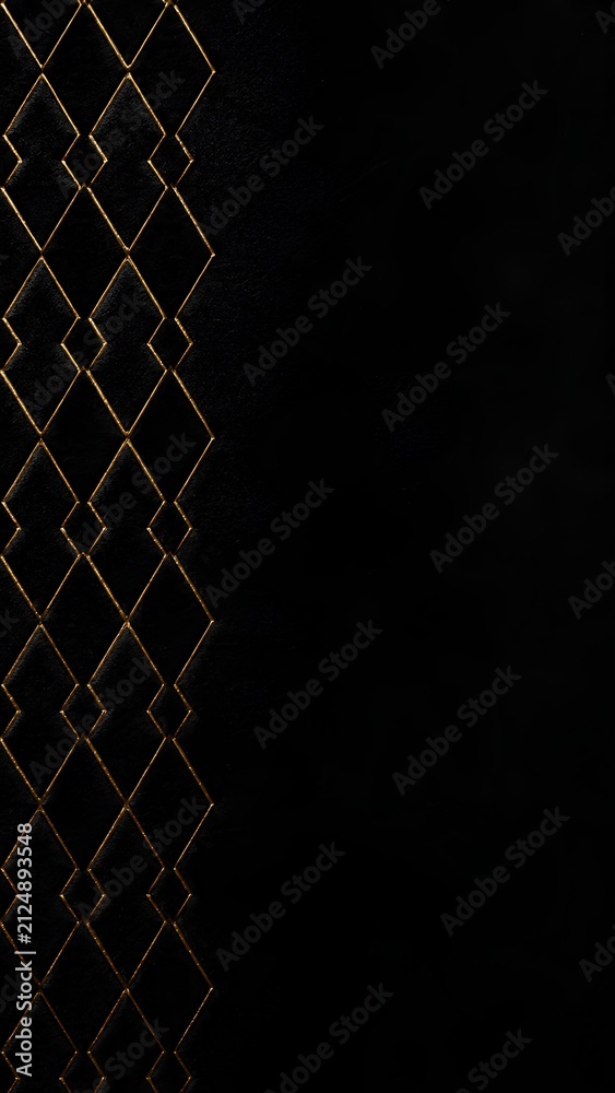 Fototapeta premium 金の細長い菱形模様が施された黒の縦型背景 / Black vertical background with elongated gold rhombus pattern (Generative AI)