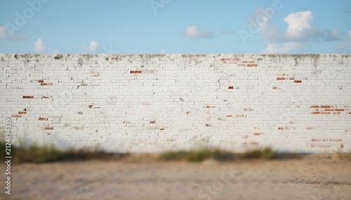 Panoramic Worn White Painted Old Brick Wall Background with Weathered Texture, Vintage Masonry Surface, Rustic Architecture and Distressed Urban Backdrop