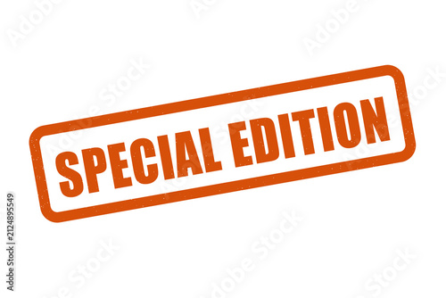 Orange special edition rubber stamp text isolated on black background