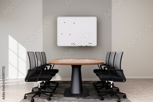Canvas Print Modern office conference room with circular table and chairs conference business