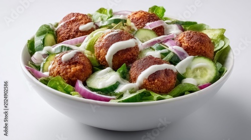 Flavorful falafel salad with crisp vegetables and dressing