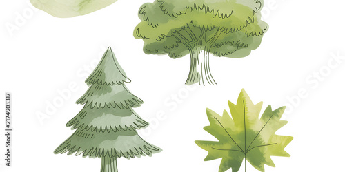 Watercolor Clipart: Set of Three Isolated Hand-Painted Trees
