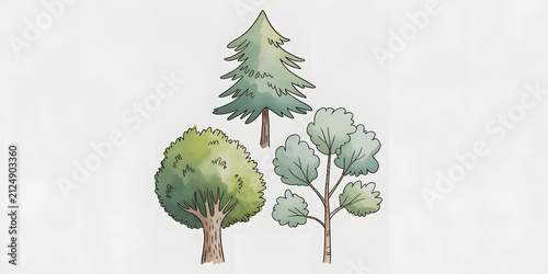 Watercolor Clipart: Set of Three Isolated Hand-Painted Trees
