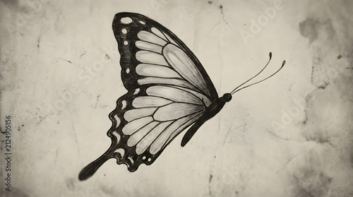 Elegant side profile butterfly drawing on textured paper generative AI
