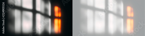 Soft window shadow overlay with warm sunset sunlight glow. Blurred window pane shadow effect for mockup