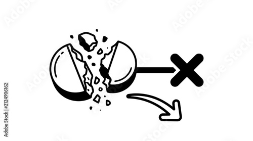 Broken Pill Icon with Cross Mark and Arrow - Medical Symbol