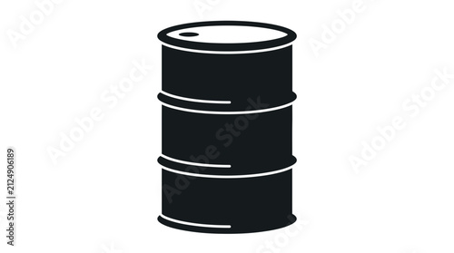 Black oil barrel icon, industrial storage container, graphic design element