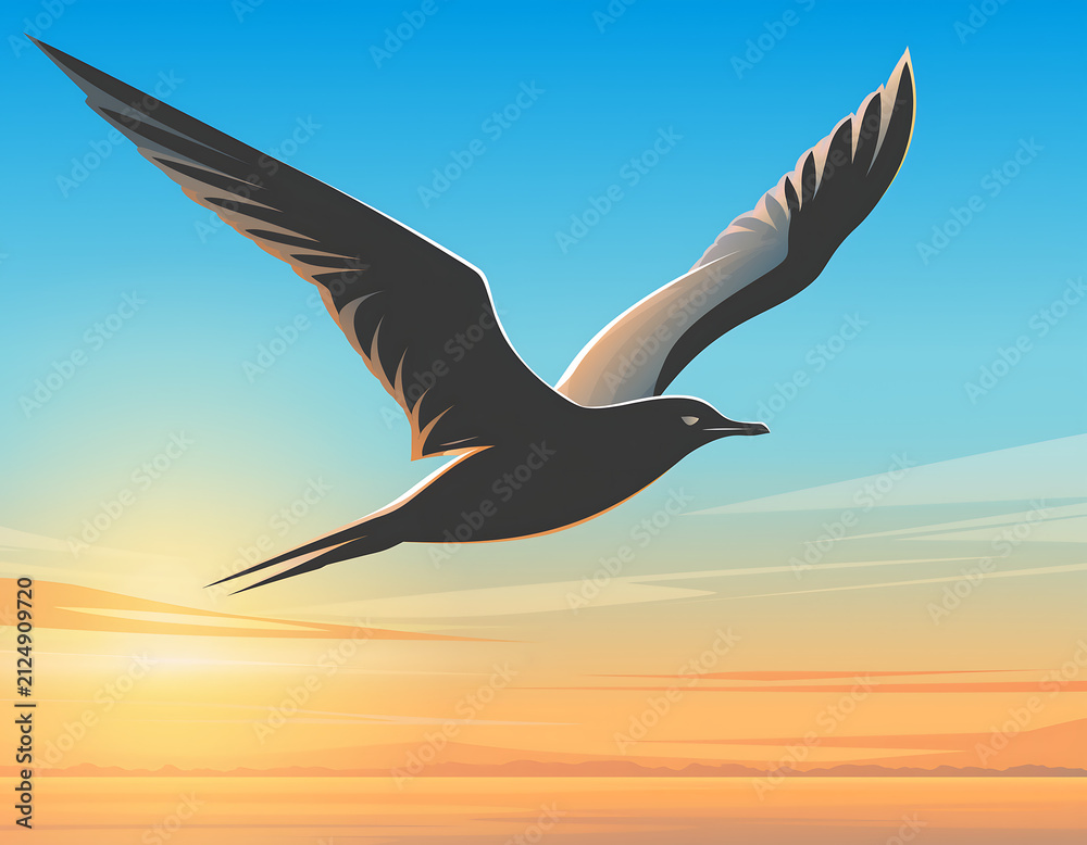 Fototapeta premium single bird, flying bird, bird silhouette, crossing frame, freedom symbol, freedom concept, open sky, peaceful nature, minimalist composition, visual metaphor, hope, independence, liberation, new begi